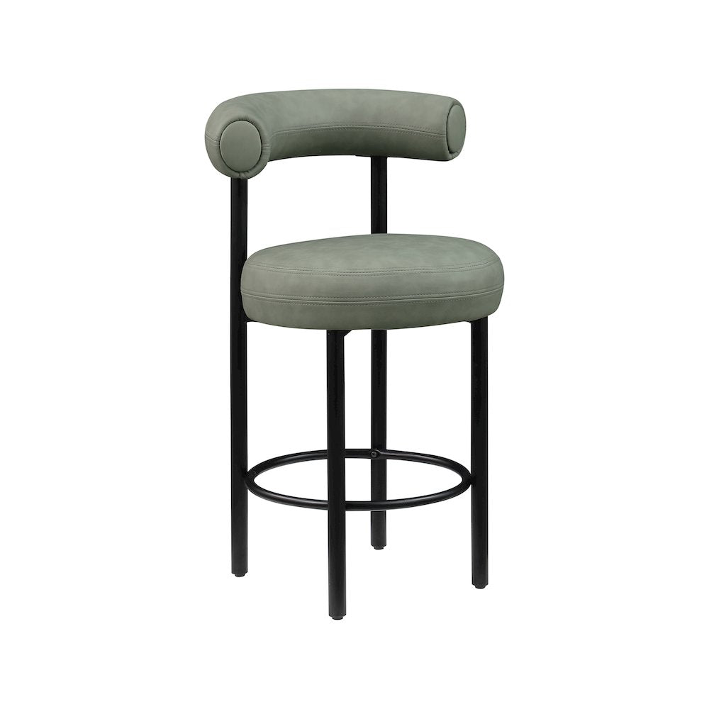 Bordeaux Green Vegan Leather Counter Stool, Set of 2