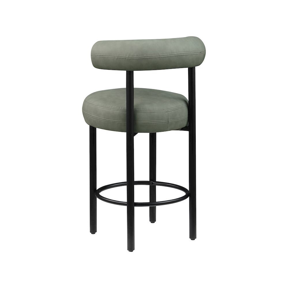 Bordeaux Green Vegan Leather Counter Stool, Set of 2
