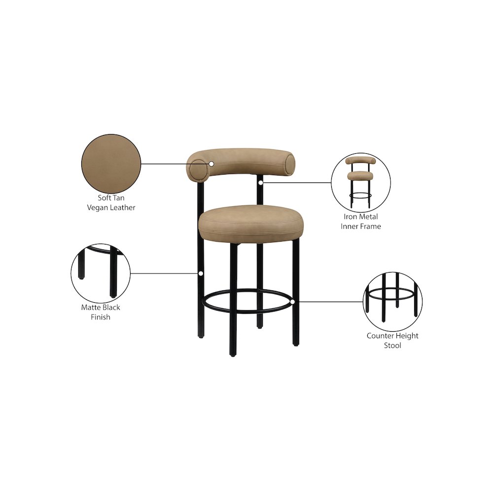 Bordeaux Tan Vegan Leather Counter Stool, Set of 2