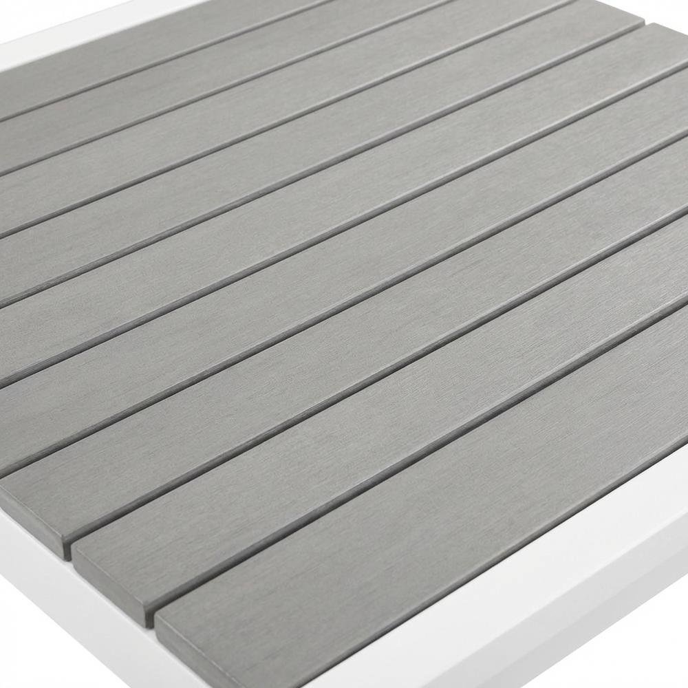 Gray Wood-Look Outdoor Patio Table, Aluminum Square Bars, Contemporary Style