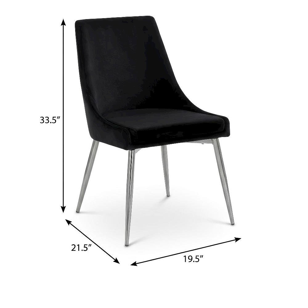 Chrome Dining Chair Set of 2 with Velvet Upholstery and Contemporary Design