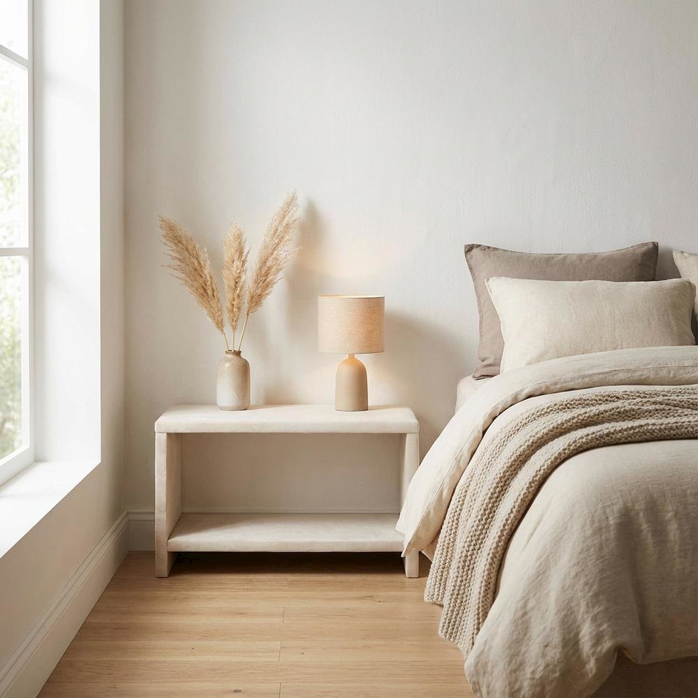 Cream Velvet Nightstand with Contemporary Style for Bedroom Furniture