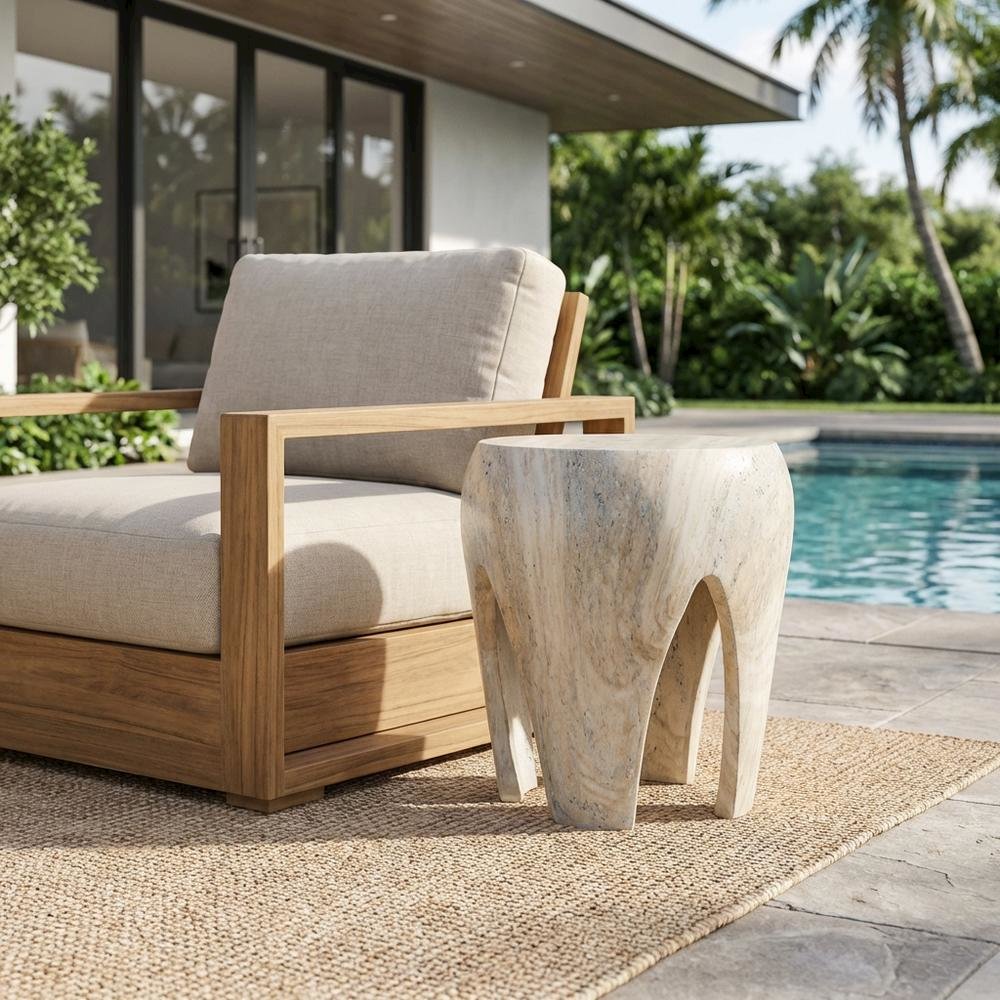 Concrete And Fiberglass Indoor/Outdoor Round End Table With Art Deco Style