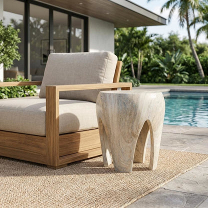 Concrete And Fiberglass Indoor/Outdoor Round End Table With Art Deco Style