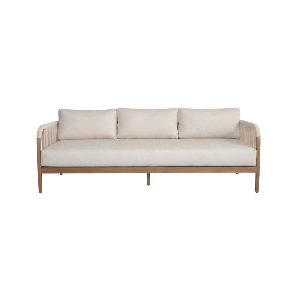 Cream Fabric Outdoor Patio Sofa With Aluminum Frame And Cushions