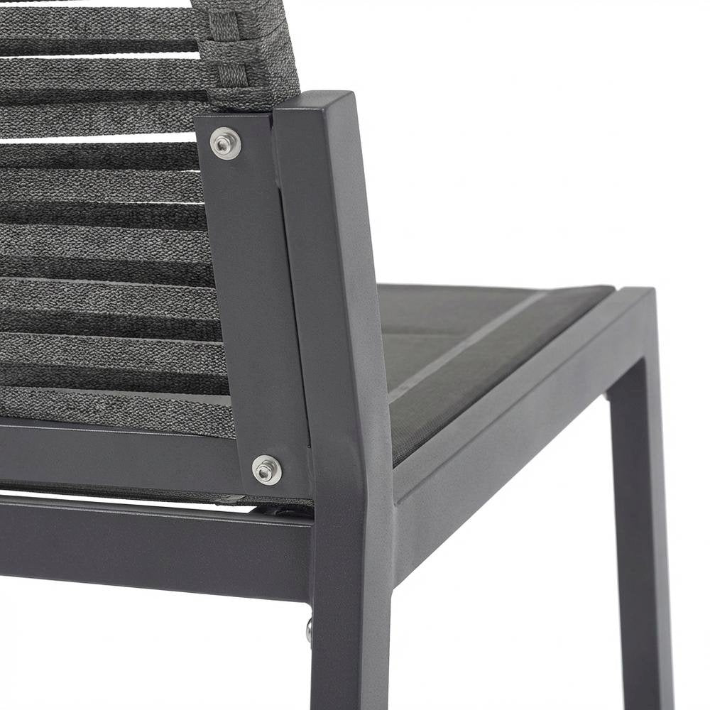 Gray Rope Fabric Outdoor Patio Dining Side Chair Set Of 2, Contemporary Style