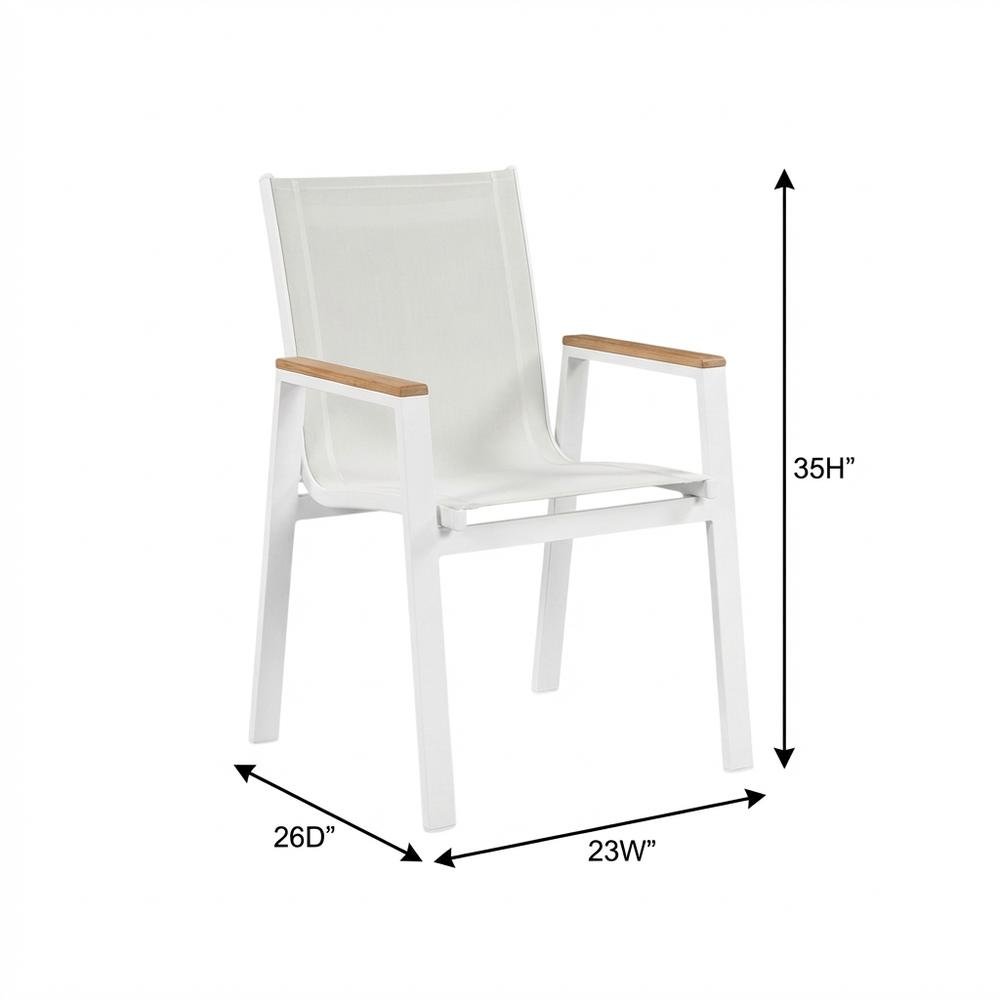 White Mesh Fabric Outdoor Patio Dining Armchair Set Of 2 With Contemporary Style