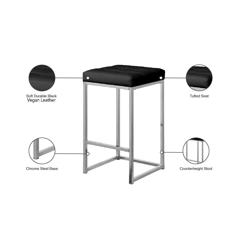 Nicola Black Vegan Leather Stool, Set of 2