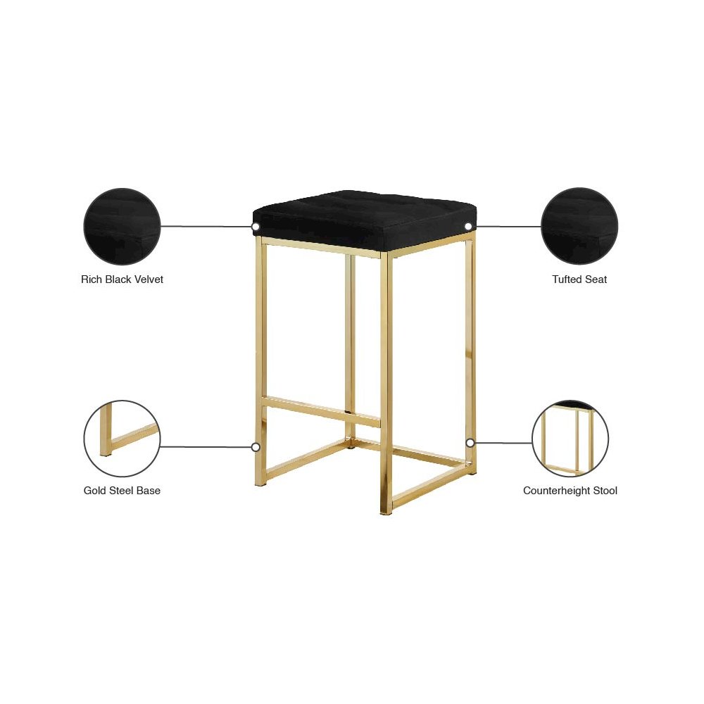 Nicola Black Velvet Stool, Set of 2
