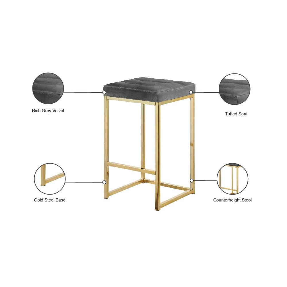 Nicola Grey Velvet Stool, Set of 2