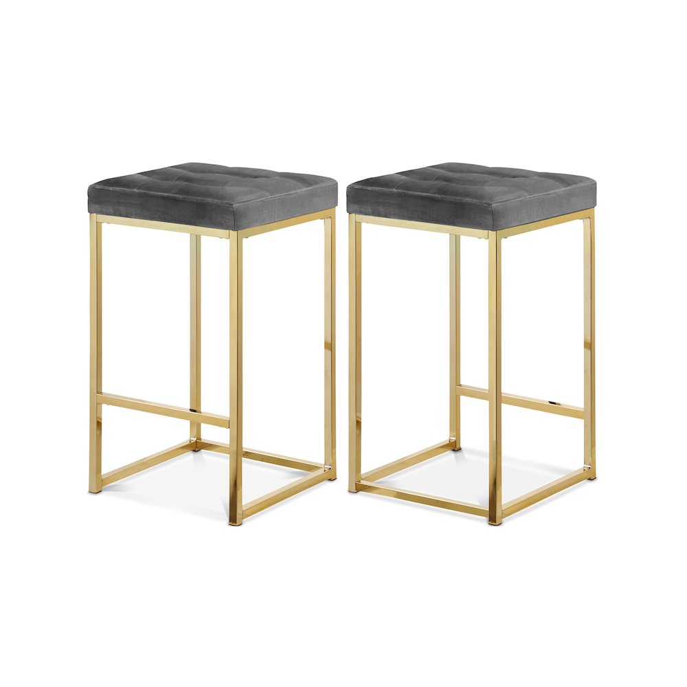 Nicola Grey Velvet Stool, Set of 2