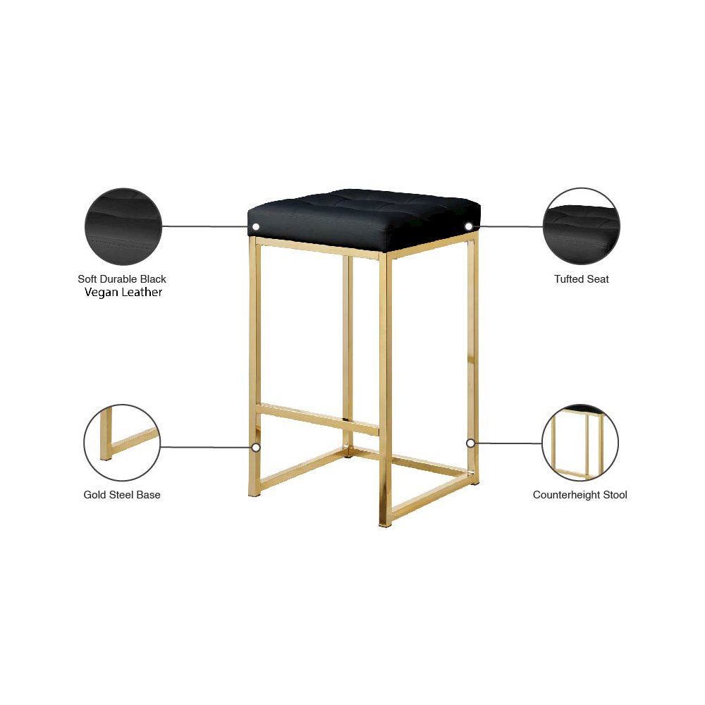 Nicola Black Vegan Leather Stool, Set of 2