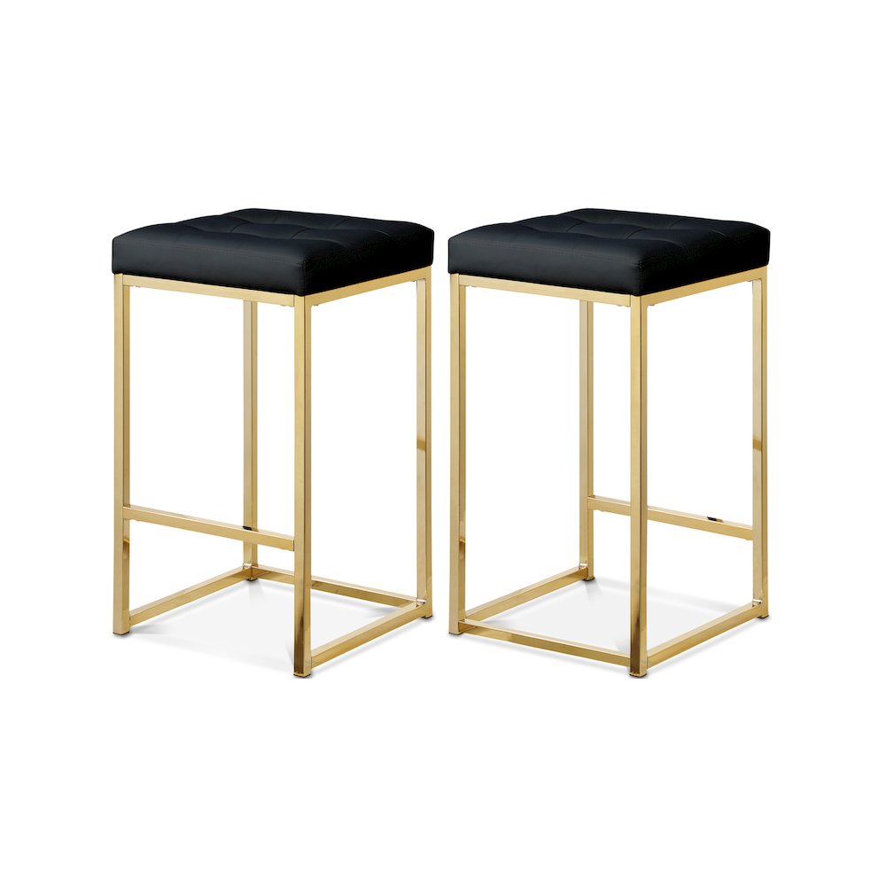 Nicola Black Vegan Leather Stool, Set of 2
