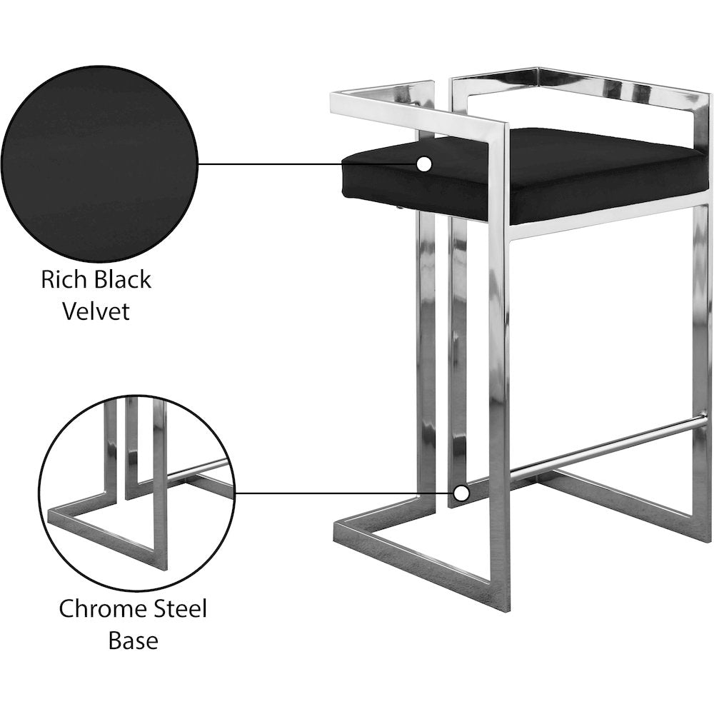 Ezra Black Velvet Stool, Set of 2