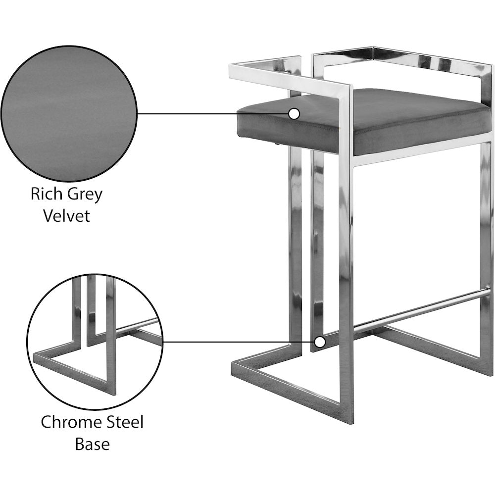 Ezra Grey Velvet Stool, Set of 2