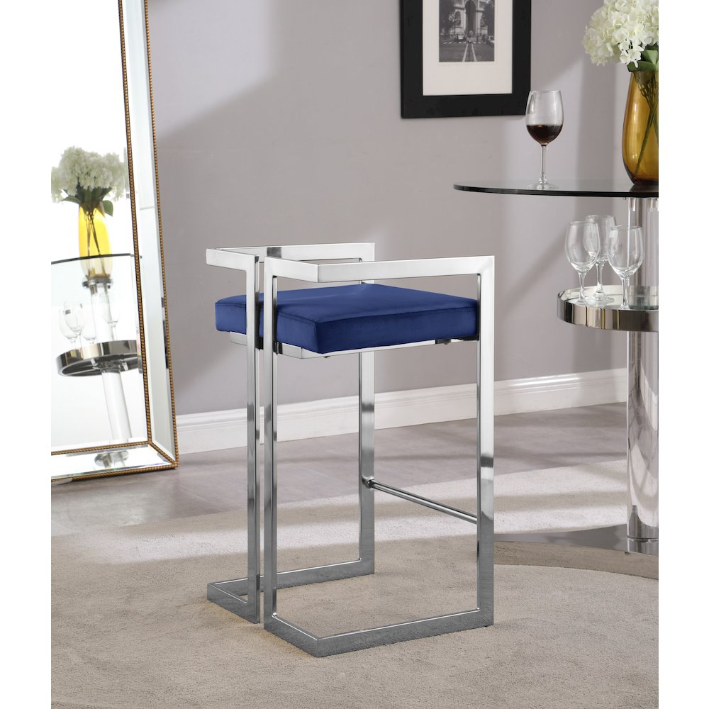 Ezra Navy Velvet Stool, Set of 2