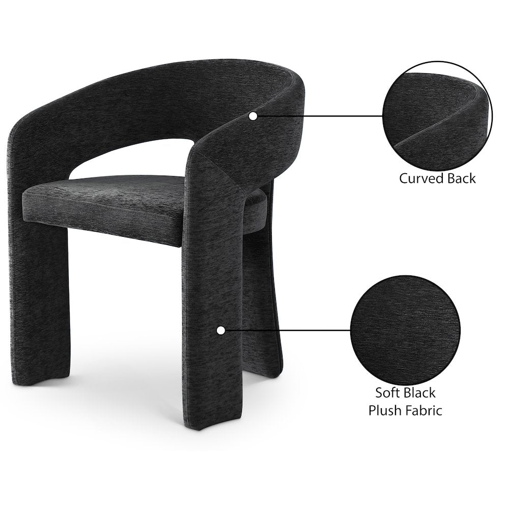 Rendition Black Plush Fabric Dining Chair Set of 2