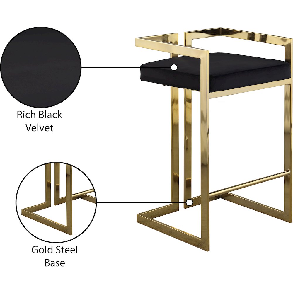 Ezra Black Velvet Stool, Set of 2