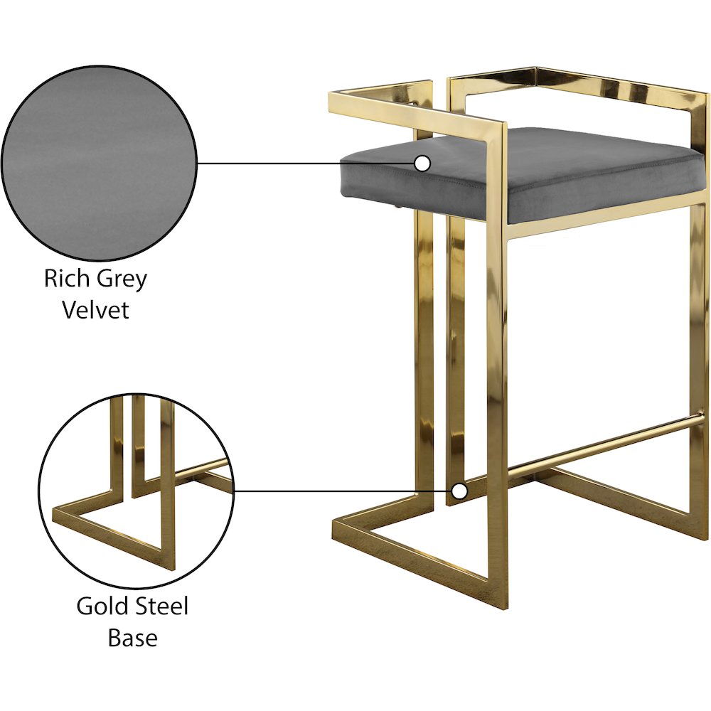 Ezra Grey Velvet Stool, Set of 2