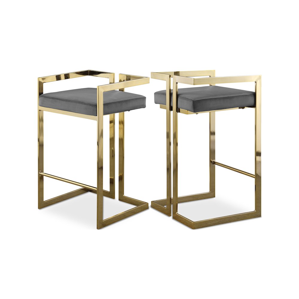 Ezra Grey Velvet Stool, Set of 2