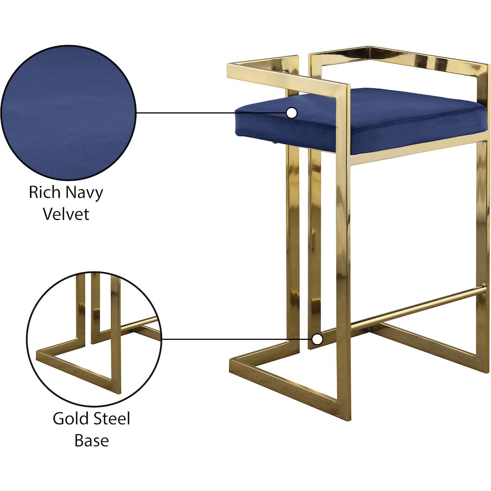 Ezra Navy Velvet Stool, Set of 2