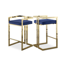 Ezra Navy Velvet Stool, Set of 2