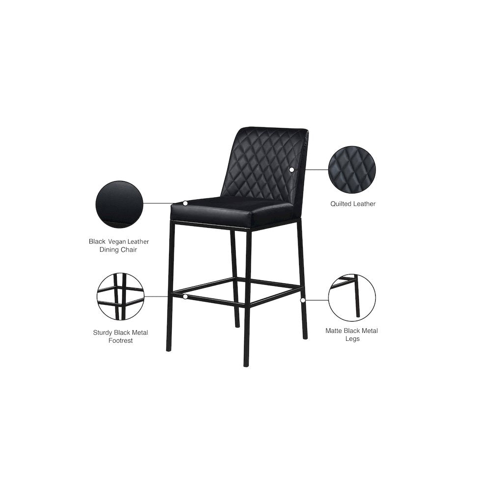 Bryce Black Vegan Leather Stool, Set of 2