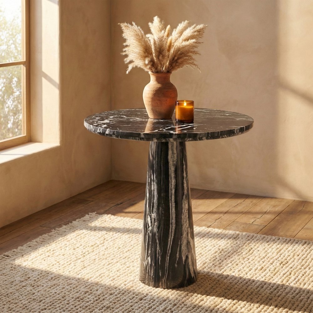 Fontelina 30" Black Genuine Marble Bistro Dining Table