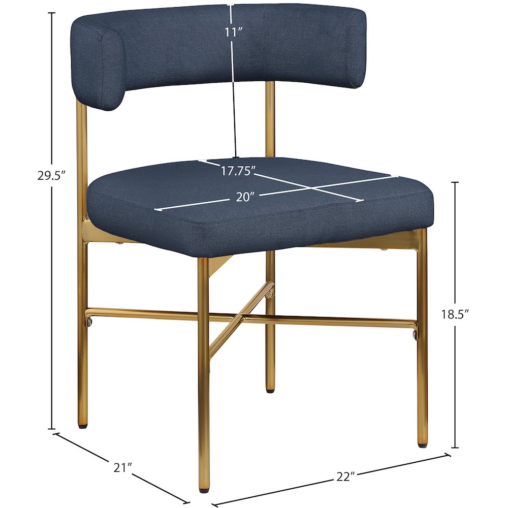 Rivage Deep Navy Durable Linen Textured Fabric Dining Chair, Set of 2