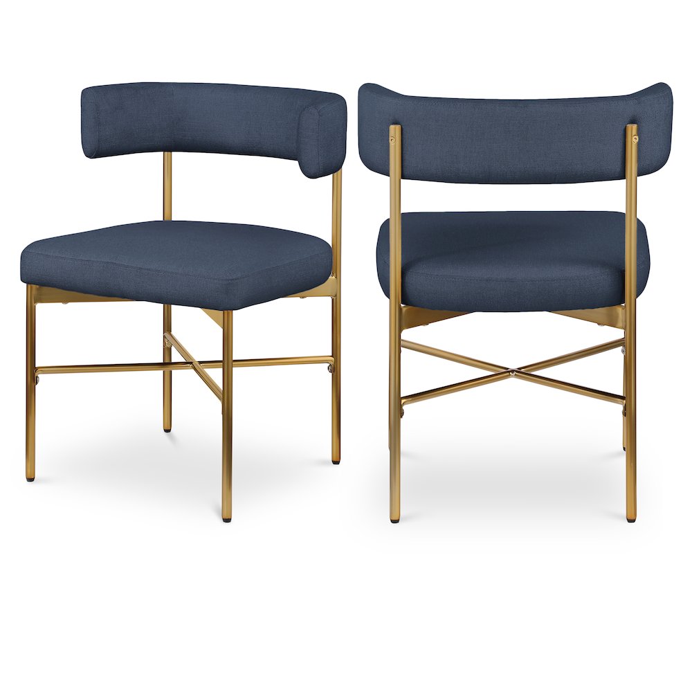 Rivage Deep Navy Durable Linen Textured Fabric Dining Chair, Set of 2