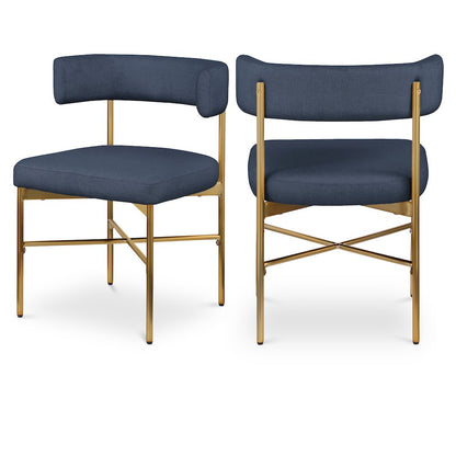 Rivage Deep Navy Durable Linen Textured Fabric Dining Chair, Set of 2