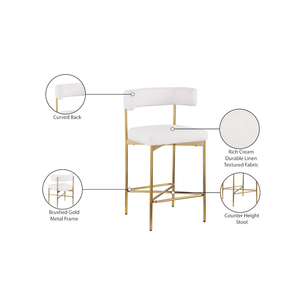 Rivage Cream Durable Linen Textured Fabric Stool, Set of 2