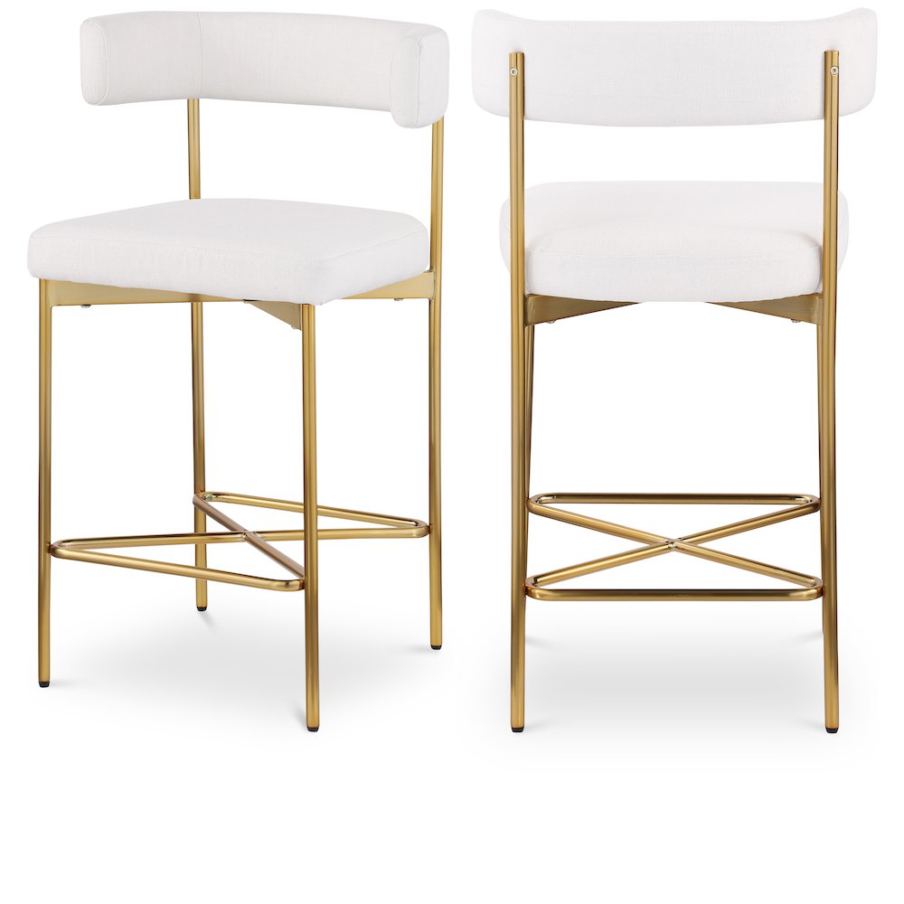 Rivage Cream Durable Linen Textured Fabric Stool, Set of 2
