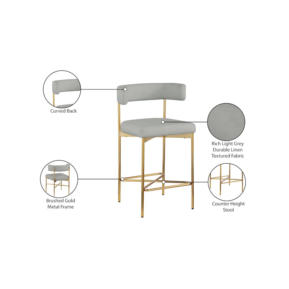Rivage Light Grey Durable Linen Textured Fabric Stool, Set of 2