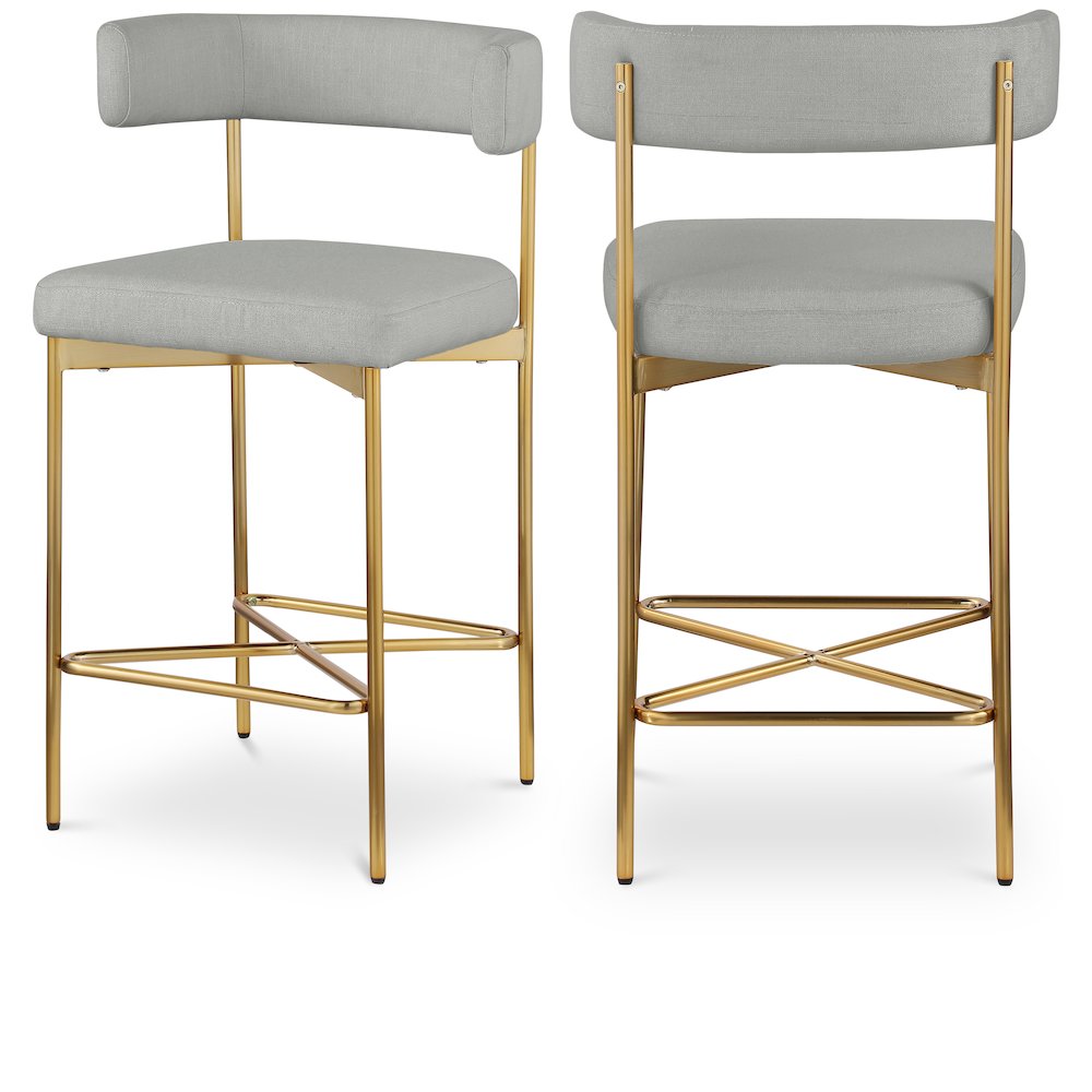 Rivage Light Grey Durable Linen Textured Fabric Stool, Set of 2