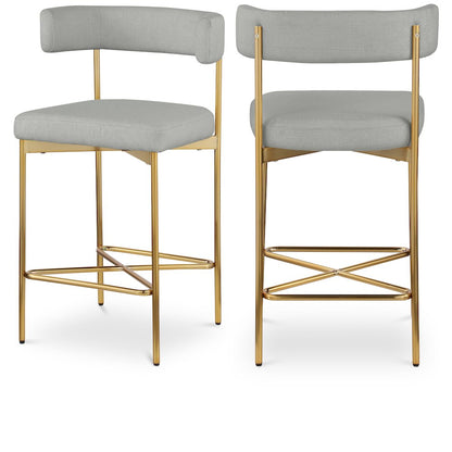 Rivage Light Grey Durable Linen Textured Fabric Stool, Set of 2