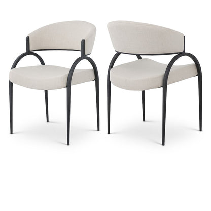Privet Beige Linen Textured Fabric Dining Chair, Set of 2