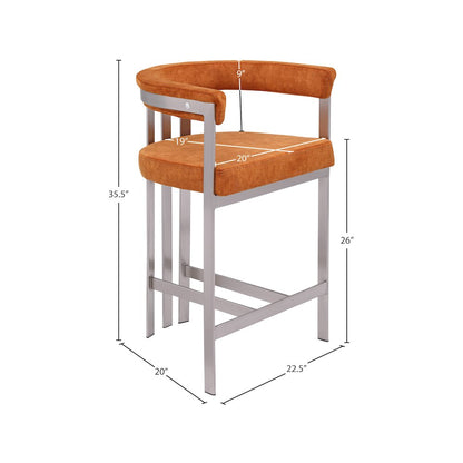Marcello Cognac Velvet Counter Stool, Set of 2