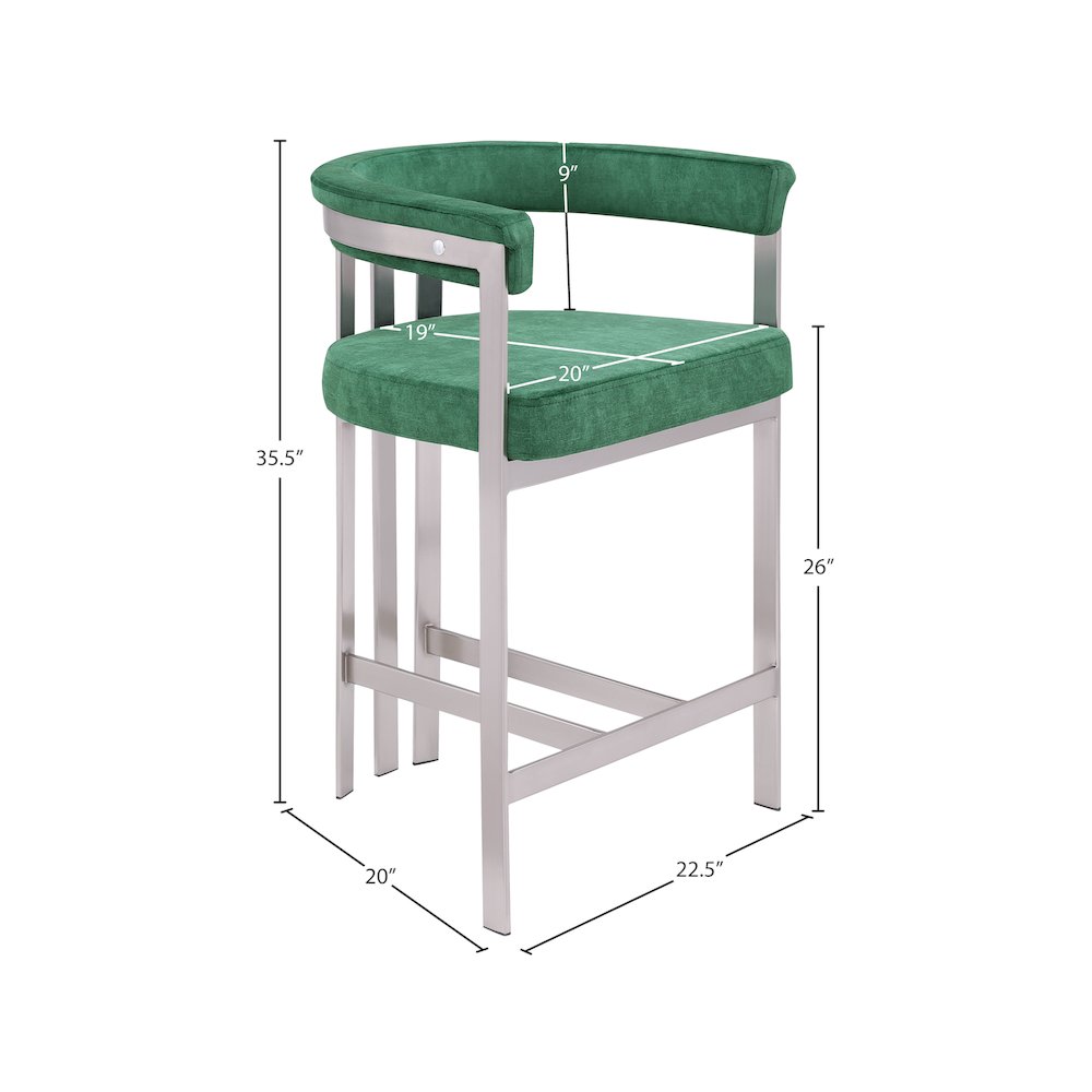 Marcello Green Velvet Counter Stool, Set of 2
