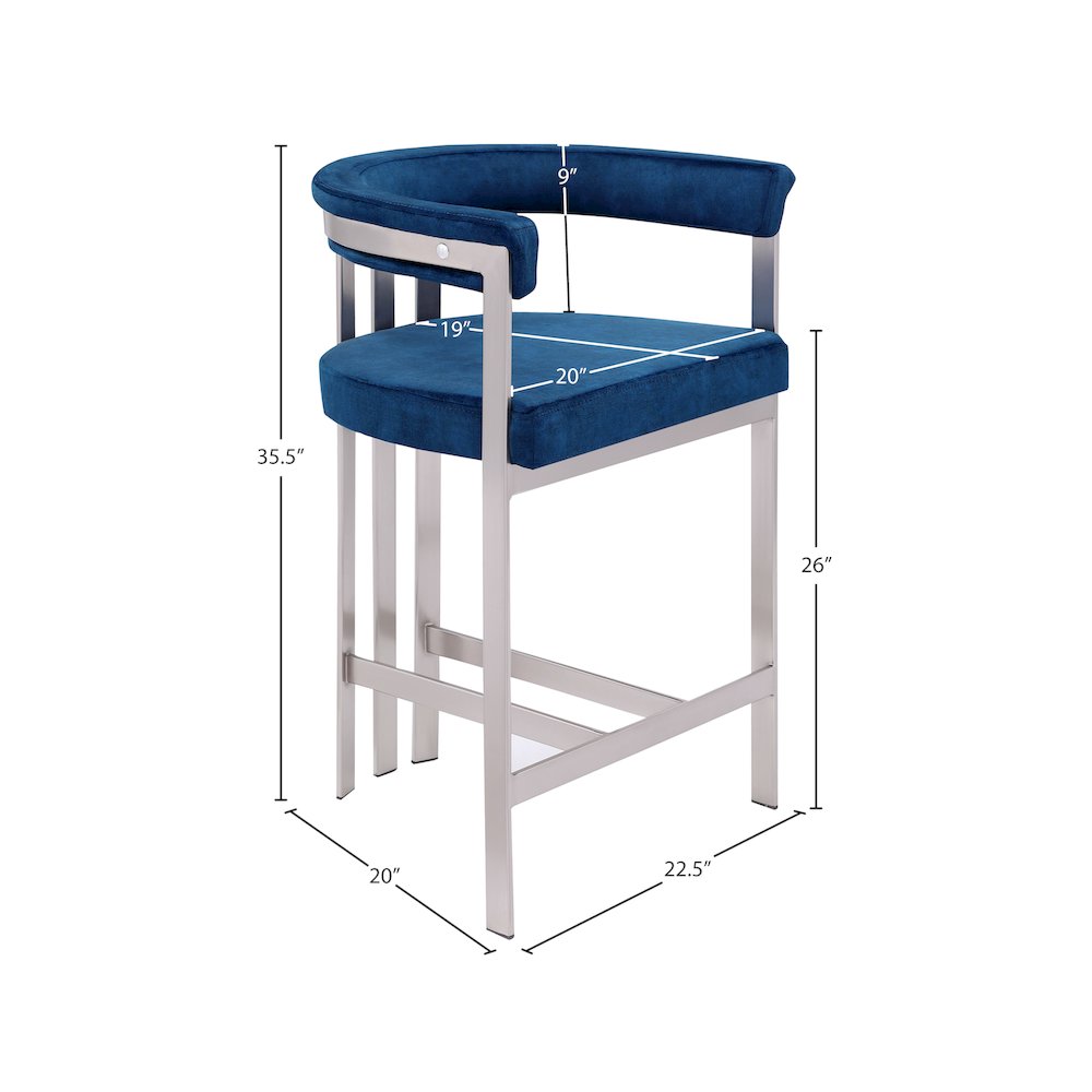 Marcello Navy Velvet Counter Stool, Set of 2
