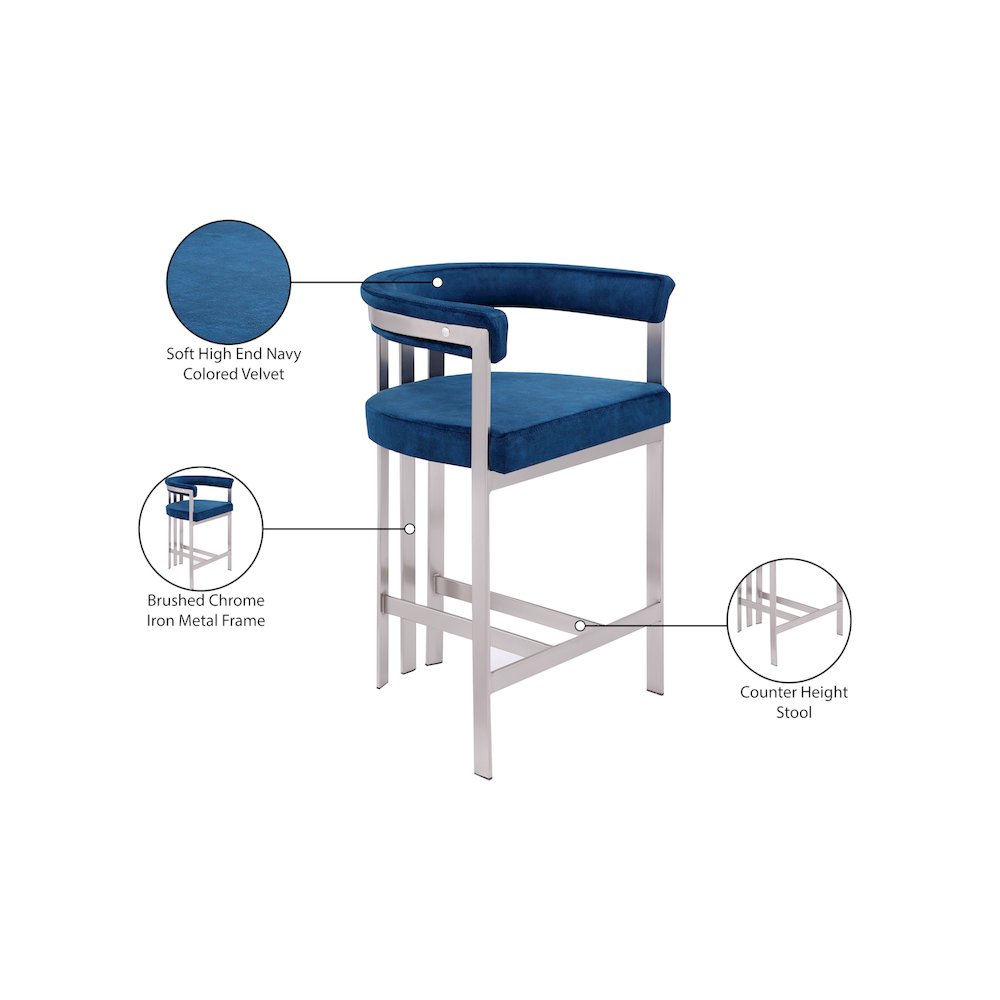 Marcello Navy Velvet Counter Stool, Set of 2