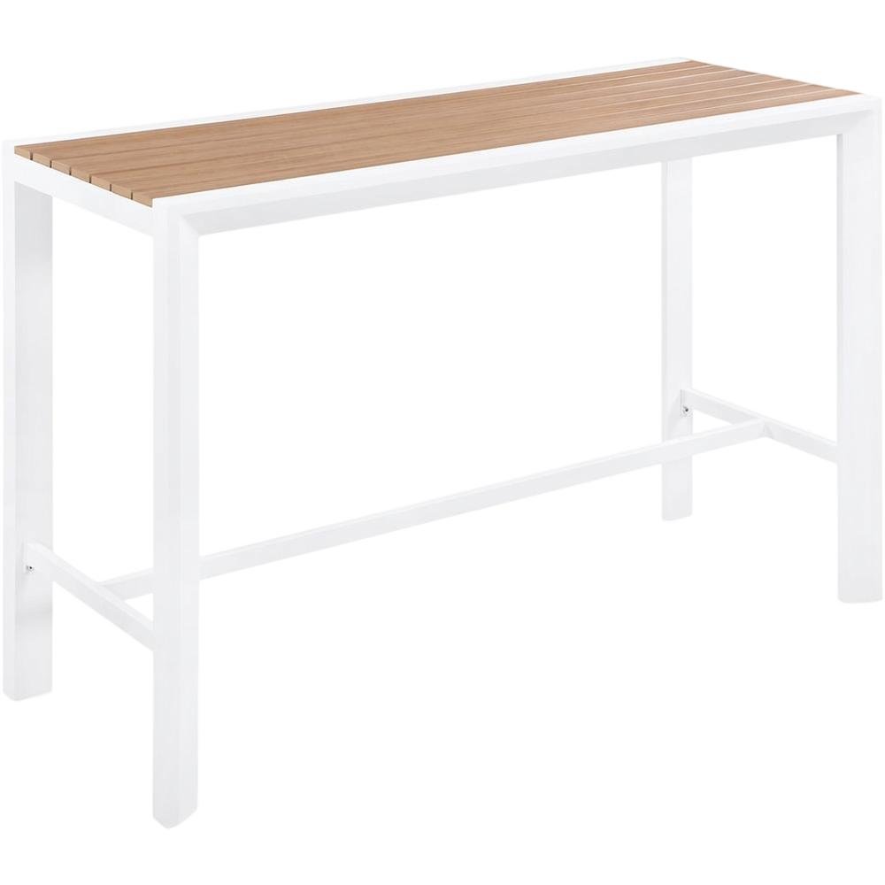 Brown Wood Look Outdoor Patio Table With Aluminum Frame And Contemporary Style