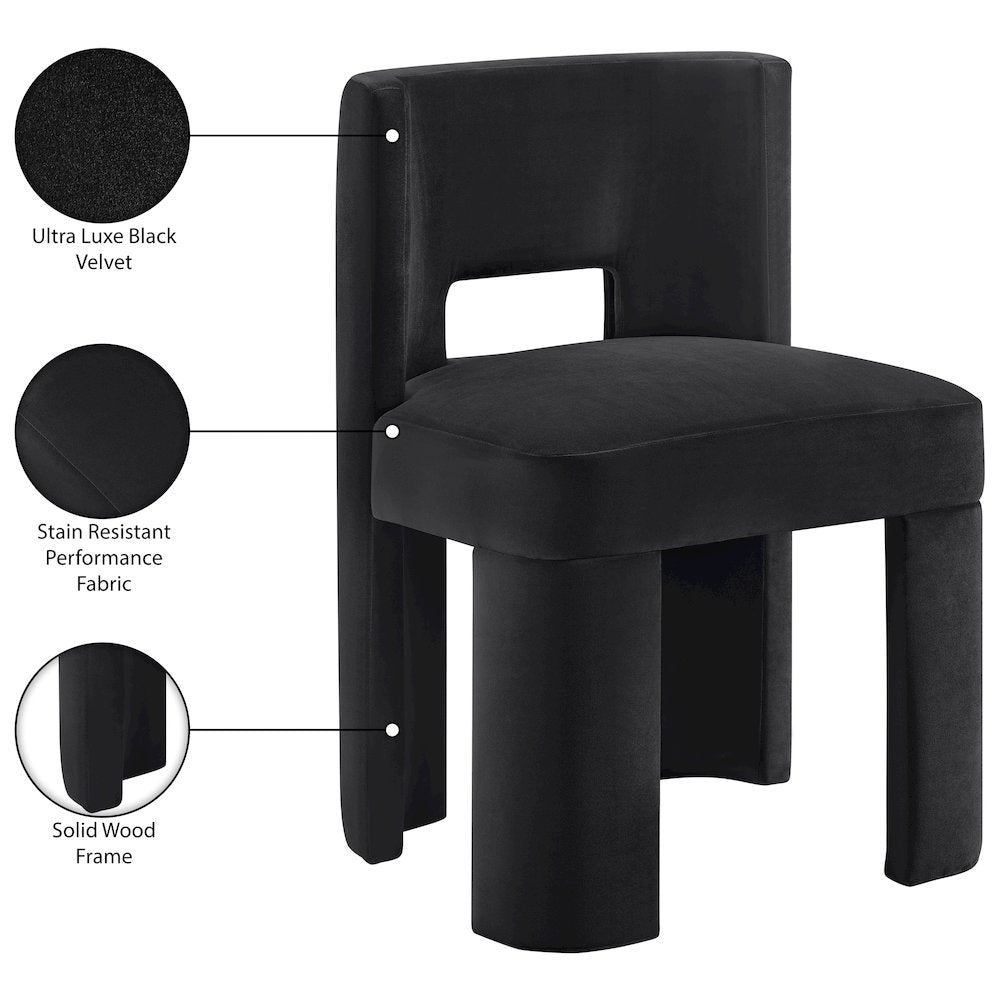 Zuno Black Velvet Performance Fabric Upholstered Dining Chair