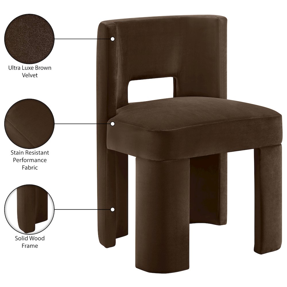 Zuno Brown Velvet Performance Fabric Upholstered Dining Chair