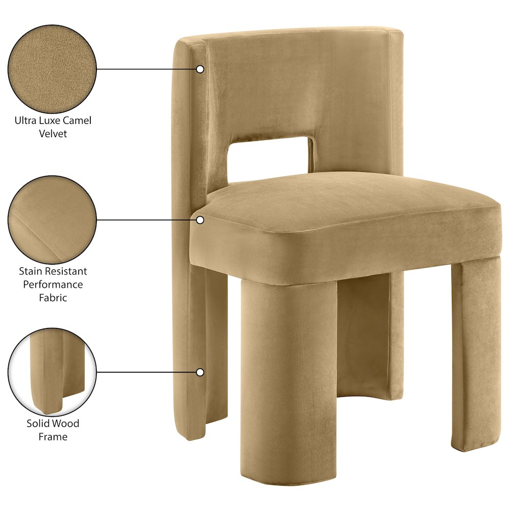 Zuno Camel Velvet Performance Fabric Upholstered Dining Chair