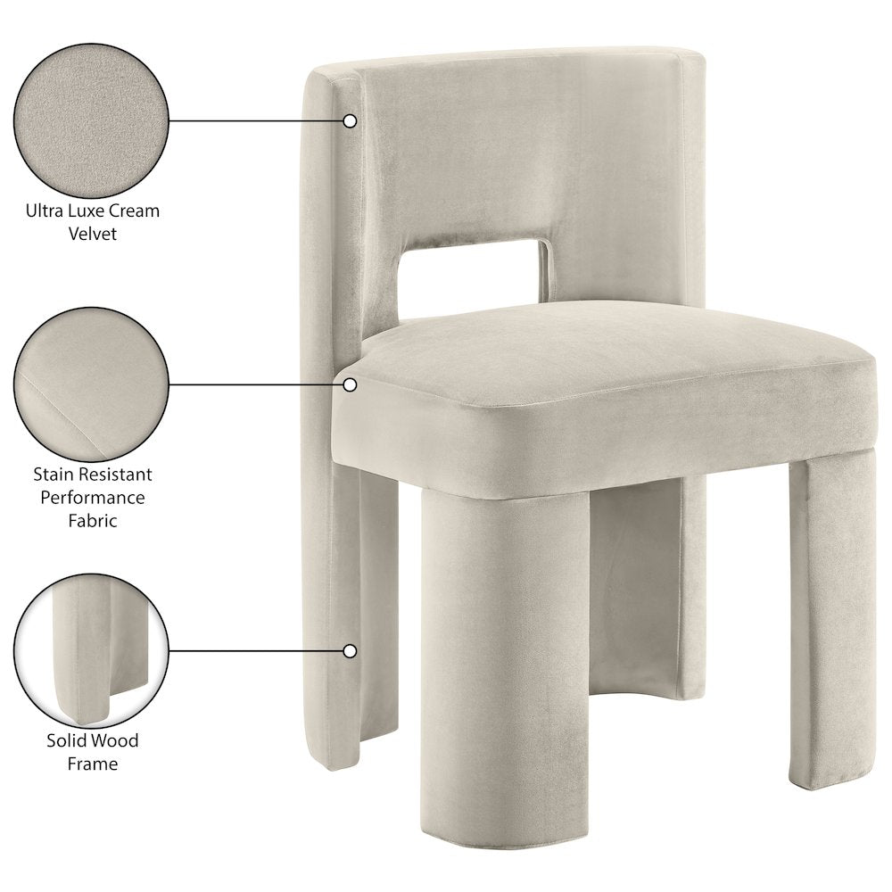 Zuno Cream Velvet Performance Fabric Upholstered Dining Chair