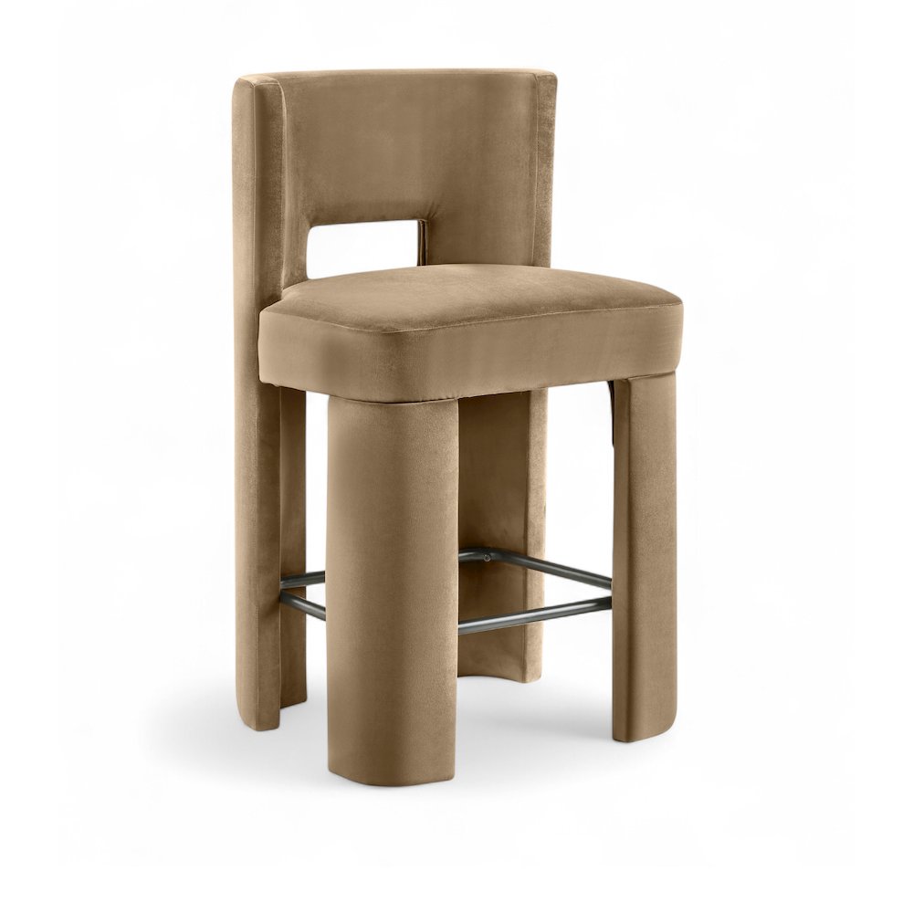 Zuno Beige Velvet Performance Fabric Upholstered Counter Stool