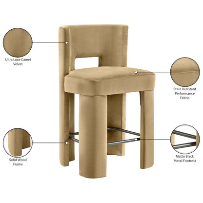Zuno Camel Velvet Performance Fabric Upholstered Counter Stool