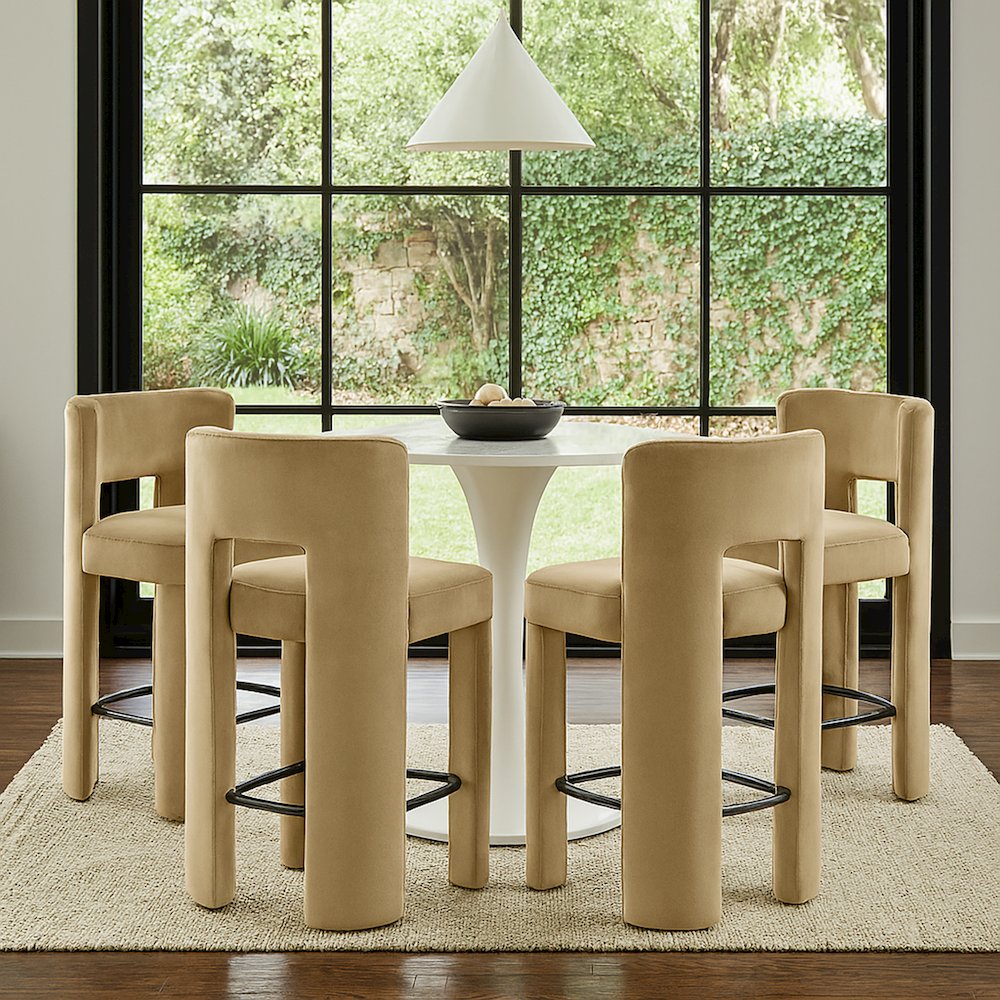 Zuno Camel Velvet Performance Fabric Upholstered Counter Stool