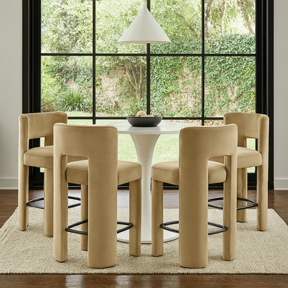 Zuno Camel Velvet Performance Fabric Upholstered Counter Stool